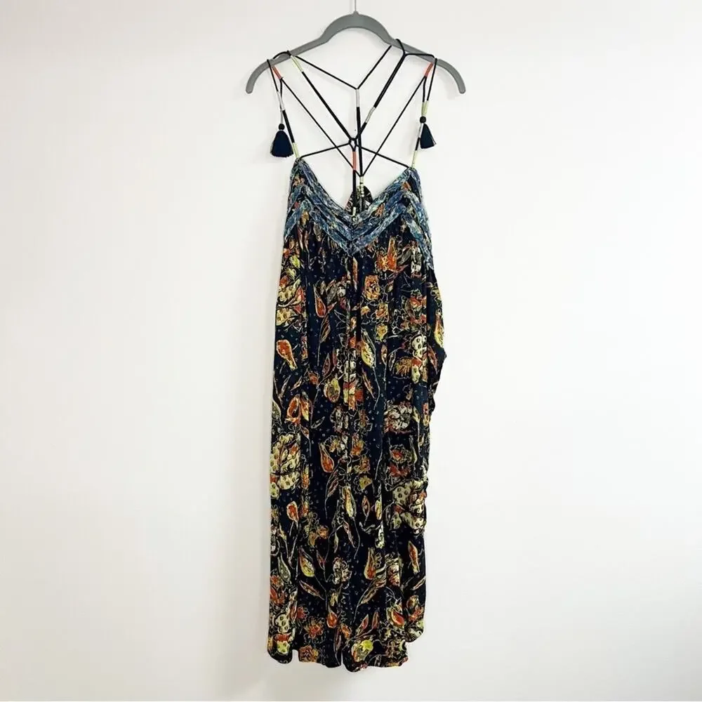 Free People Garden Party Cotton Blend Knit Dress In Black Combo Size XS
